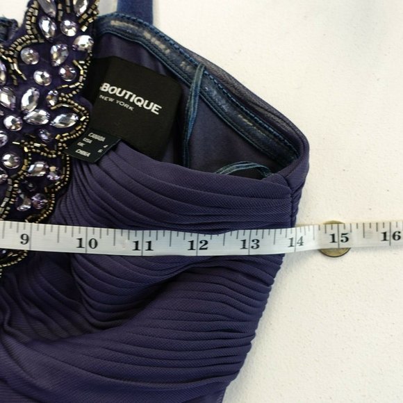 Mini Dress Womens 4 SMALL Navy Rhinestone Halter Ruched Cocktail JS BOUTIQUE - Picture 4 of 9